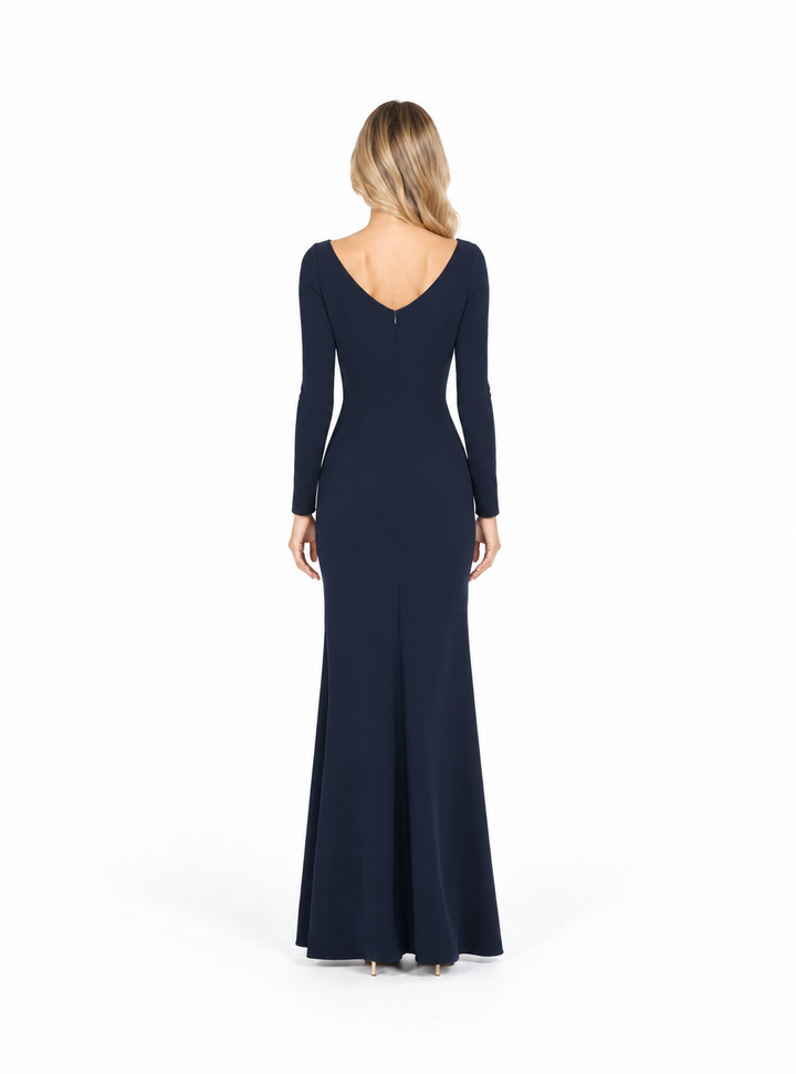 Crystal Embellished Asymmetric Maxi Dress - Navy