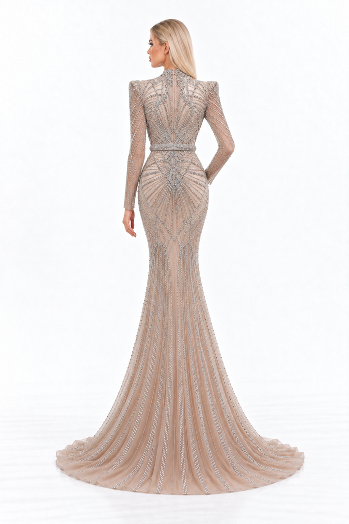 Crystal Embellished High Neck Mermaid Maxi Dress - Alessandra