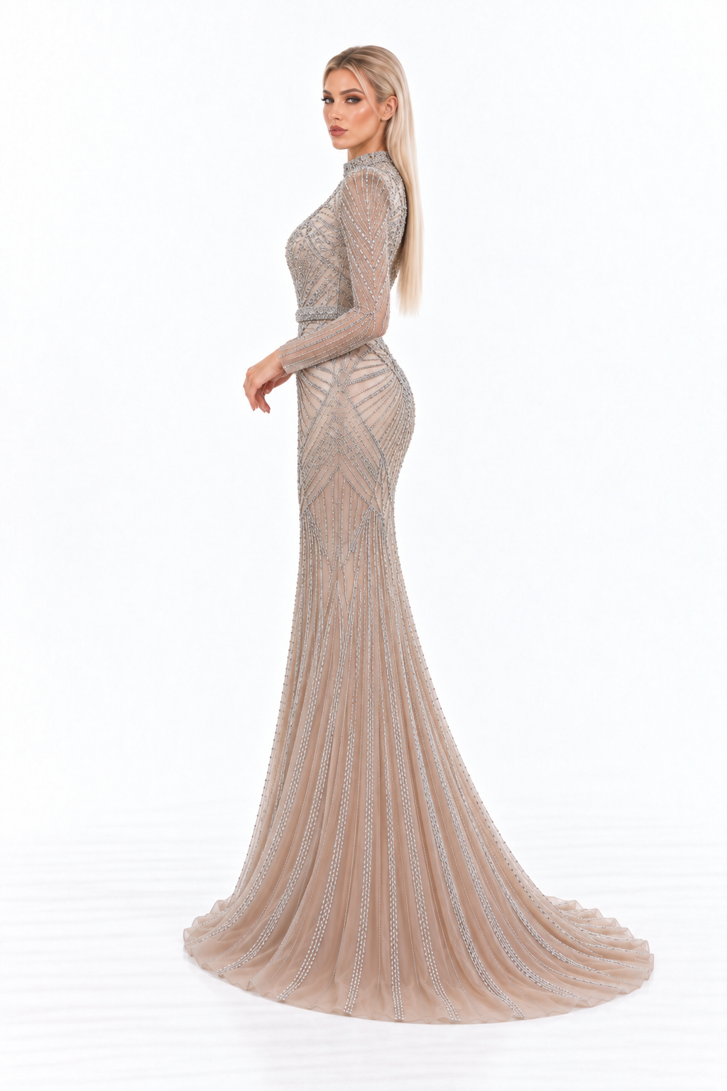 Crystal Embellished High Neck Mermaid Maxi Dress - Alessandra