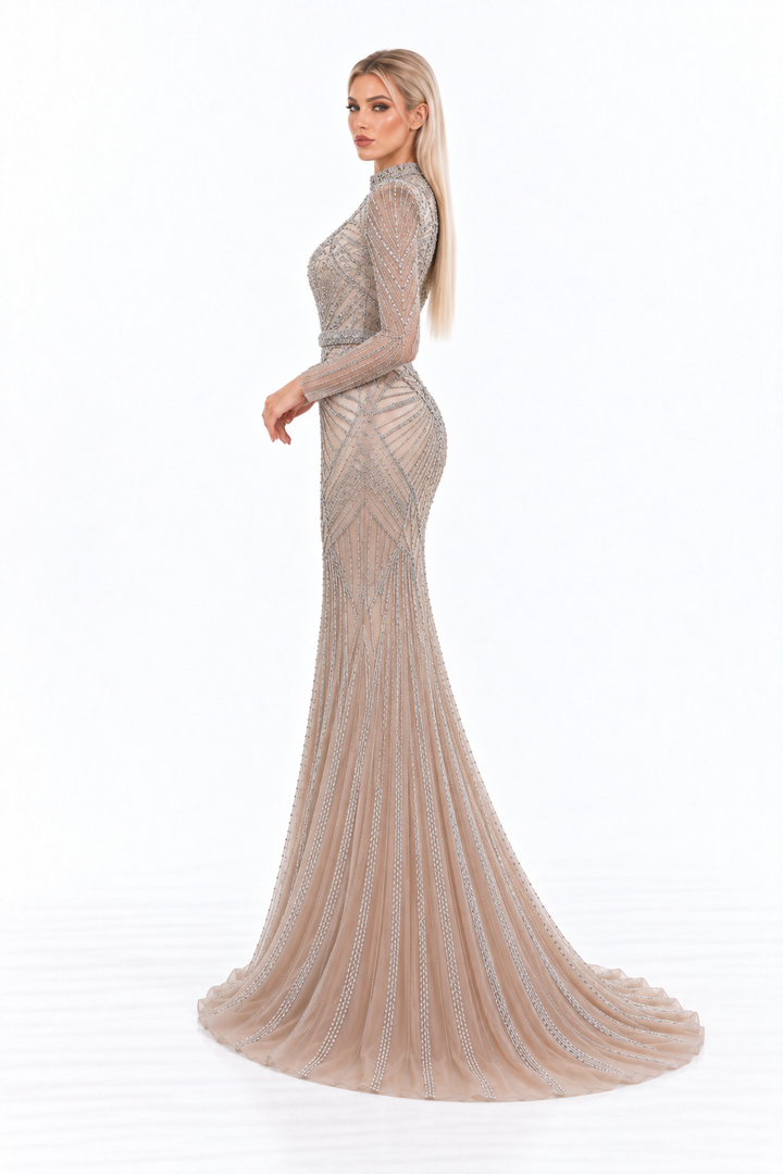 Crystal Embellished High Neck Mermaid Maxi Dress - Alessandra