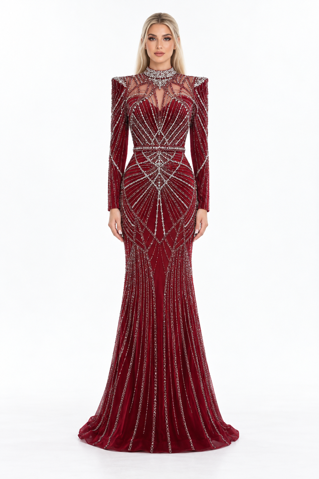 Crystal Embellished High Neck Mermaid Maxi Dress - Alessandra