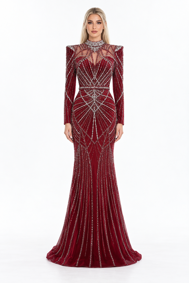 Crystal Embellished High Neck Mermaid Maxi Dress - Alessandra
