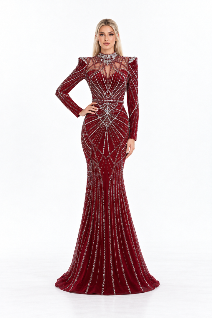 Crystal Embellished High Neck Mermaid Maxi Dress - Alessandra
