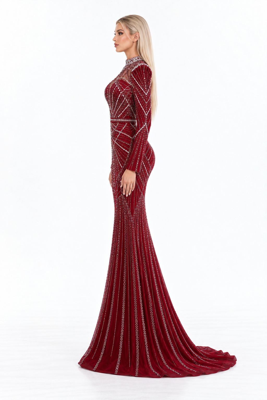 Crystal Embellished High Neck Mermaid Maxi Dress - Alessandra