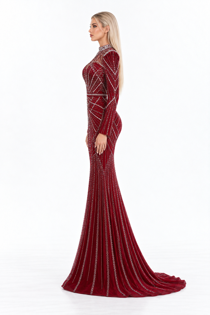 Crystal Embellished High Neck Mermaid Maxi Dress - Alessandra