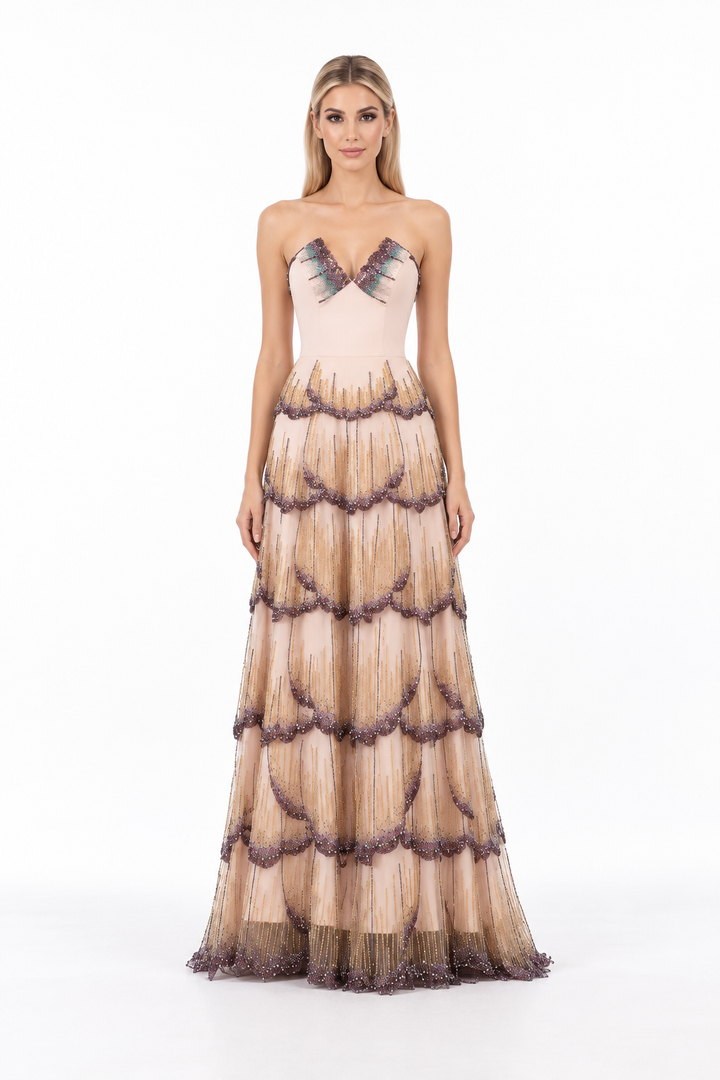 Butterfly Embellished Tiered Maxi Dress - Mariposa