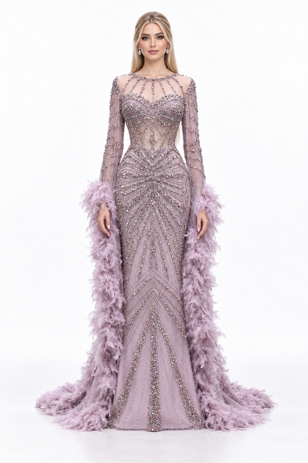 Feather Embellished Mermaid Maxi Dress - Liliana