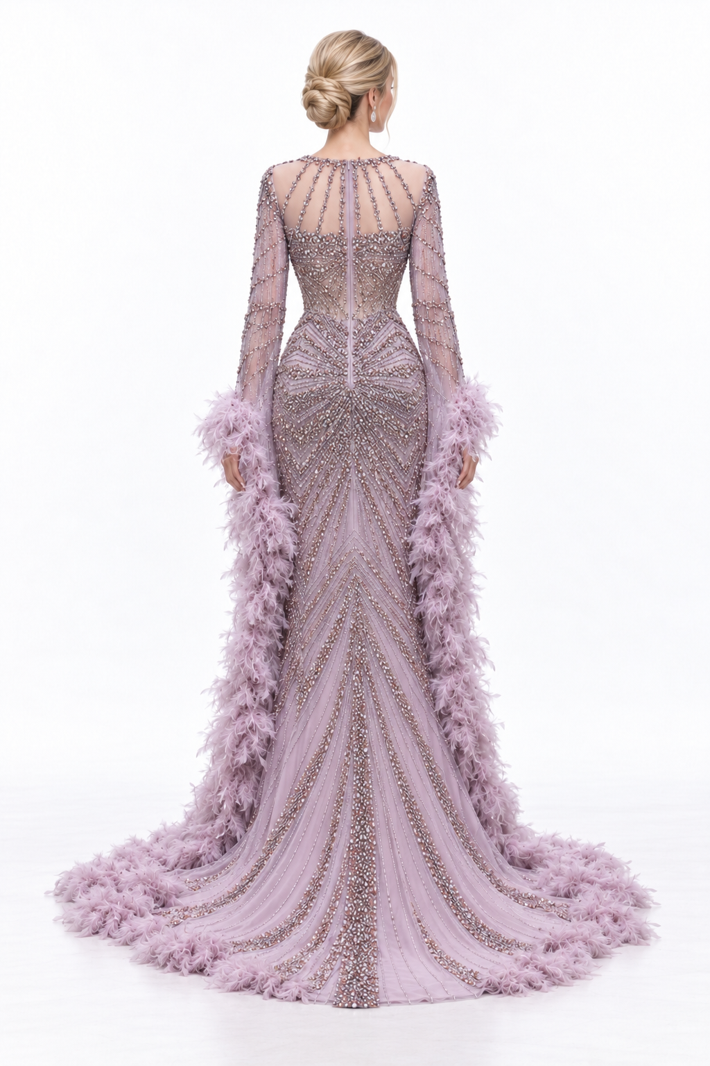 Feather Embellished Mermaid Maxi Dress - Liliana