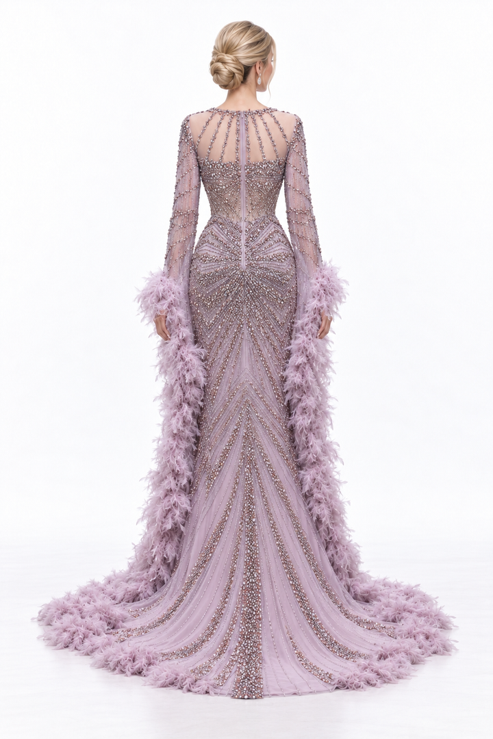 Feather Embellished Mermaid Maxi Dress - Liliana