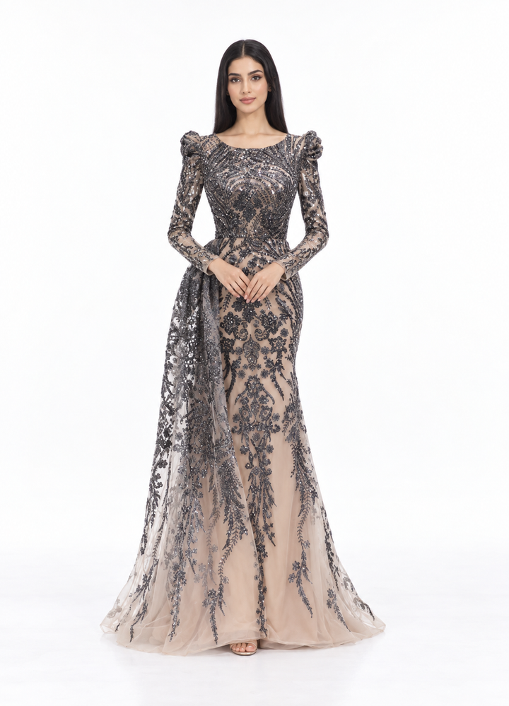Embellished Lace Mermaid Maxi Dress - Marcella