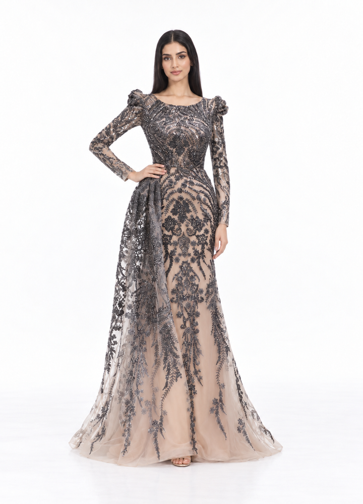Embellished Lace Mermaid Maxi Dress - Marcella