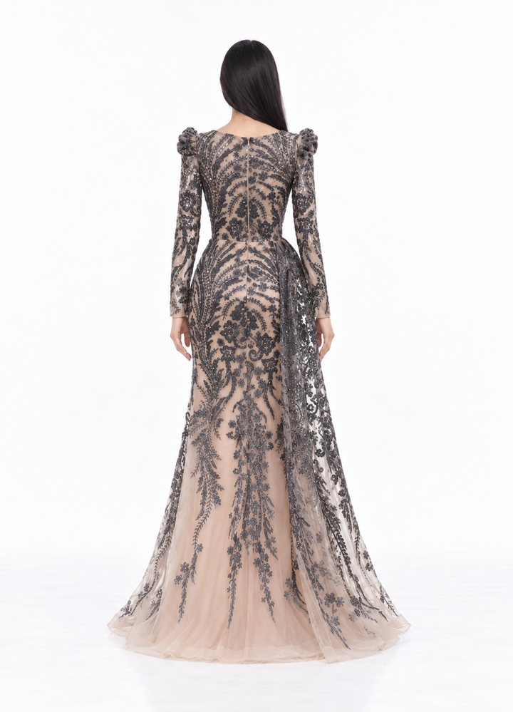 Embellished Lace Mermaid Maxi Dress - Marcella
