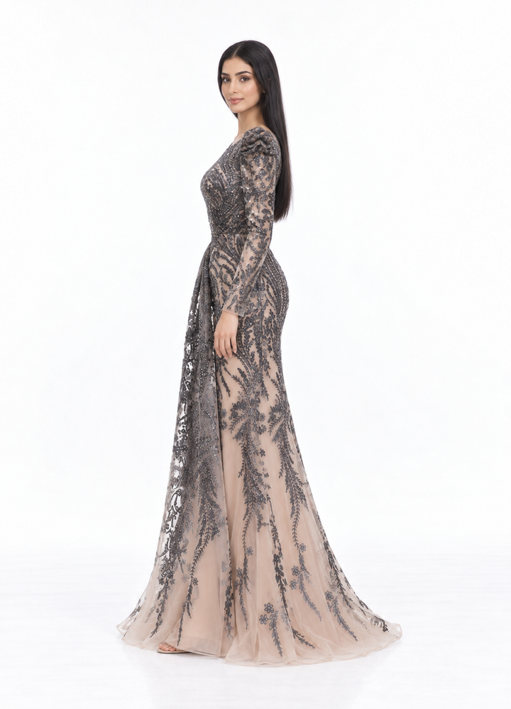 Embellished Lace Mermaid Maxi Dress - Marcella