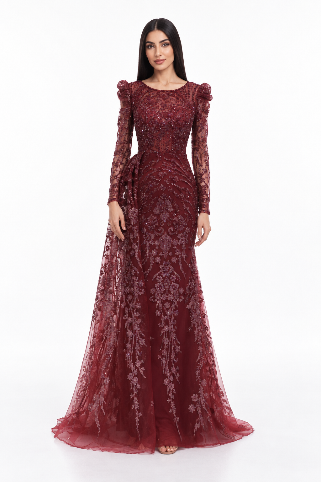 Embellished Lace Mermaid Maxi Dress - Marcella
