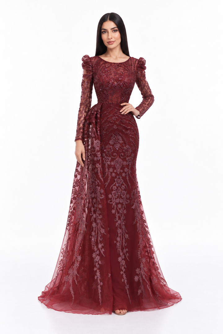 Embellished Lace Mermaid Maxi Dress - Marcella