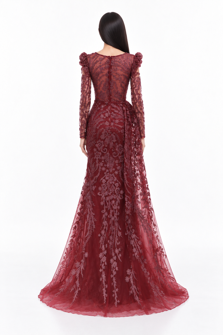 Embellished Lace Mermaid Maxi Dress - Marcella