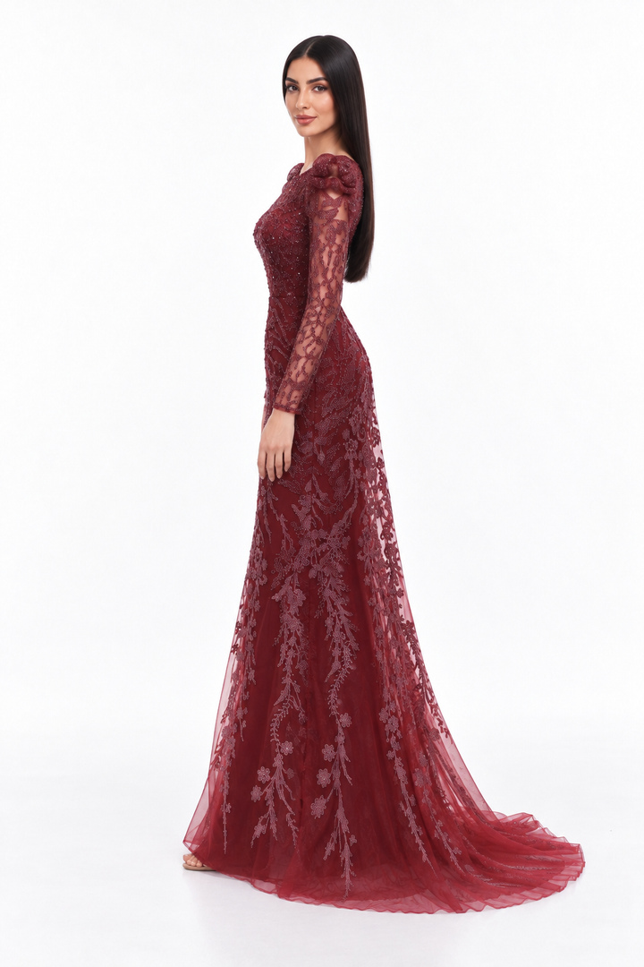 Embellished Lace Mermaid Maxi Dress - Marcella