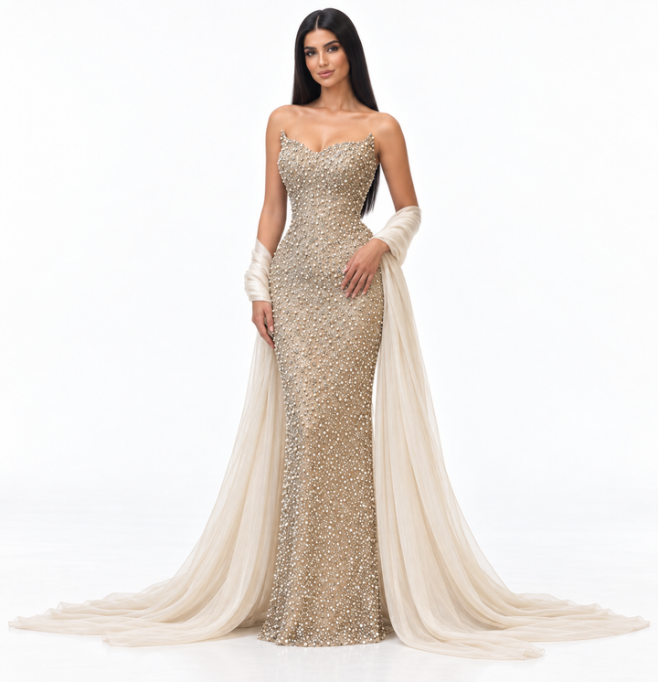 Embellished Draped Mermaid Maxi Dress - Valeria