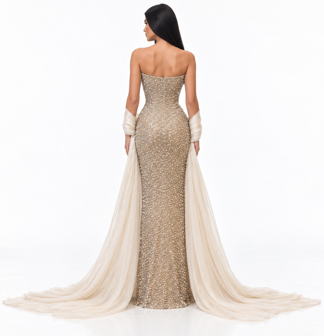 Embellished Draped Mermaid Maxi Dress - Valeria