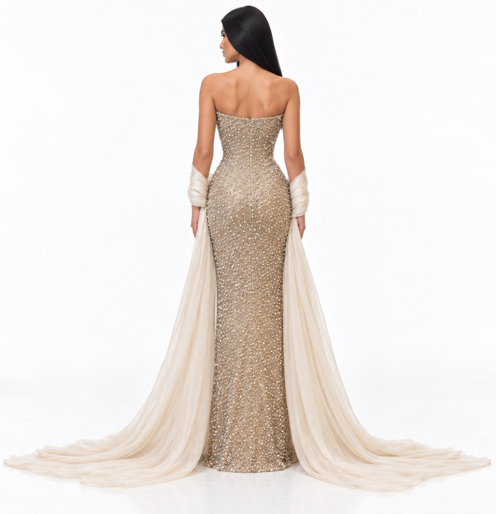 Embellished Draped Mermaid Maxi Dress - Valeria