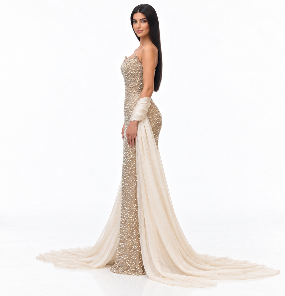 Embellished Draped Mermaid Maxi Dress - Valeria
