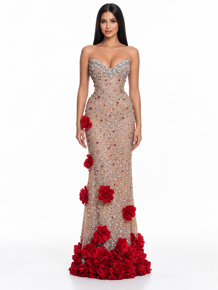 Floral Embellished Mermaid Maxi Dress - Rosalia
