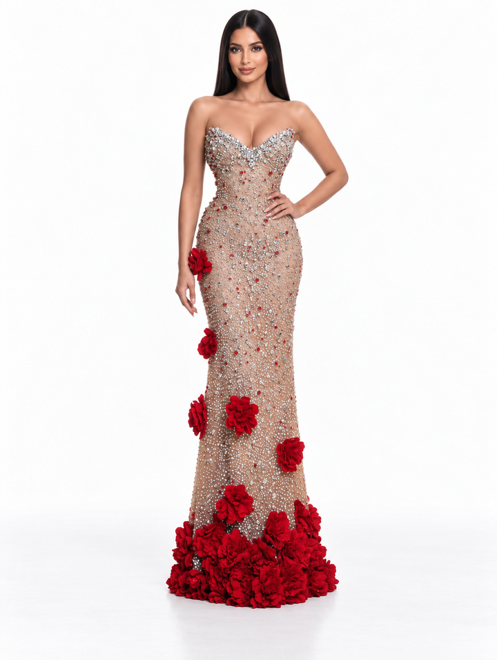 Floral Embellished Mermaid Maxi Dress - Rosalia