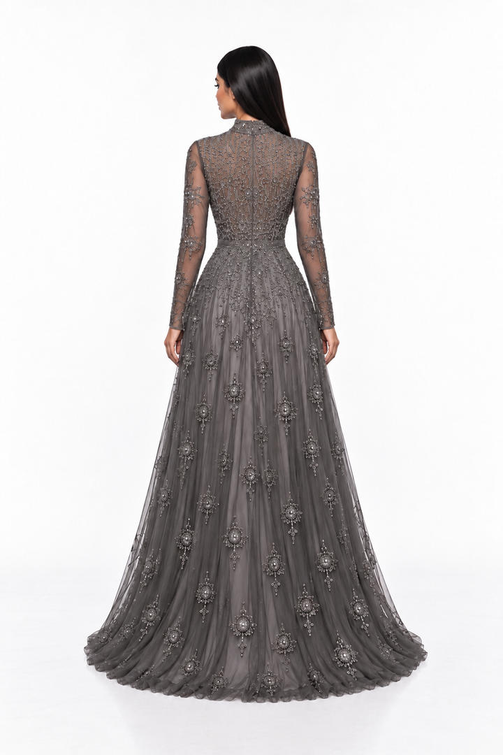 Embellished High Neck A-Line Maxi Dress - Evangeline