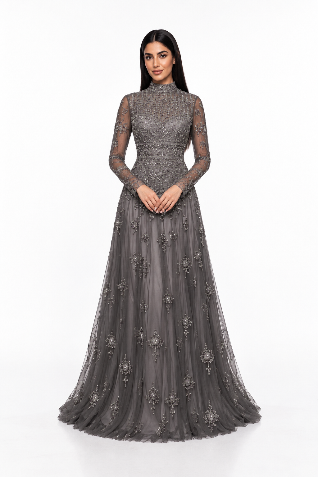 Embellished High Neck A-Line Maxi Dress - Evangeline