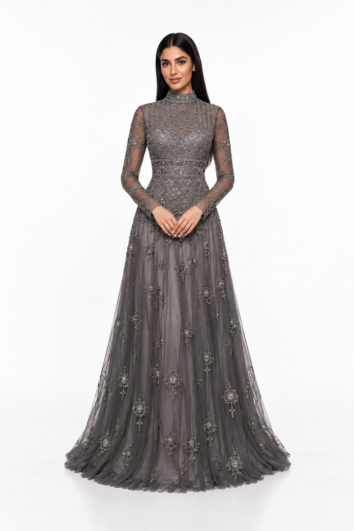 Embellished High Neck A-Line Maxi Dress - Evangeline
