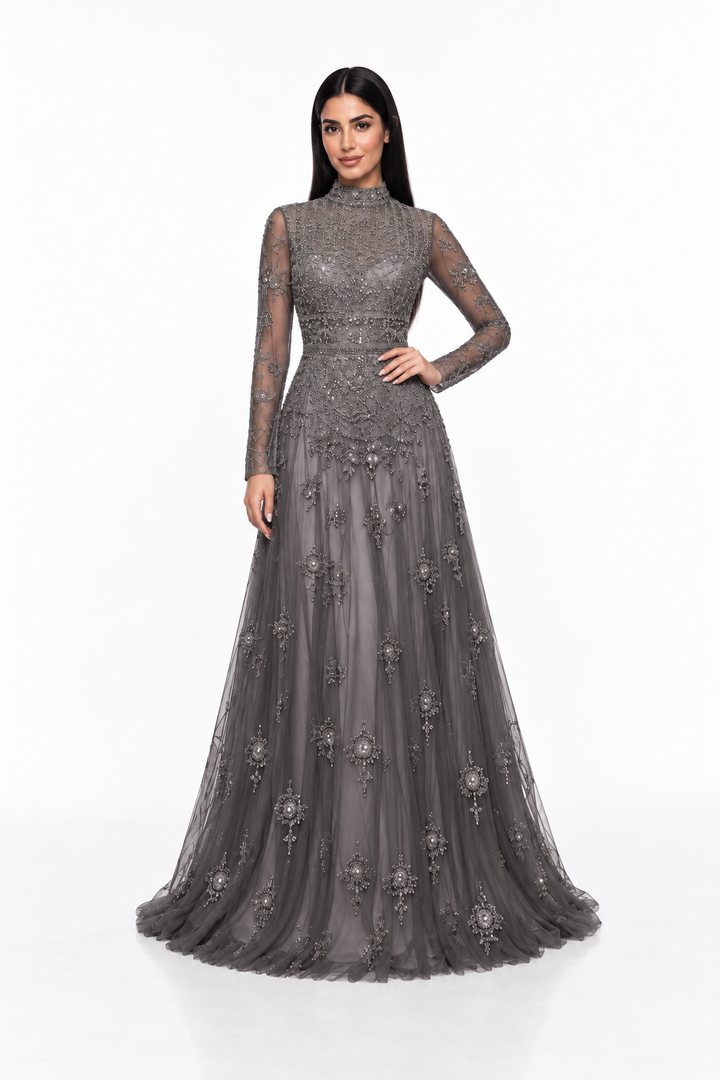 Embellished High Neck A-Line Maxi Dress - Evangeline