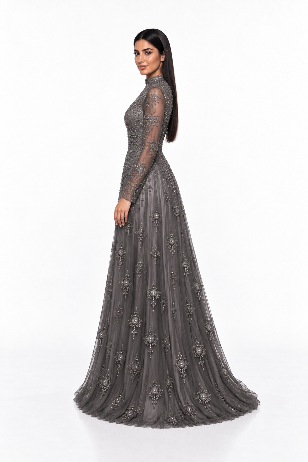 Embellished High Neck A-Line Maxi Dress - Evangeline
