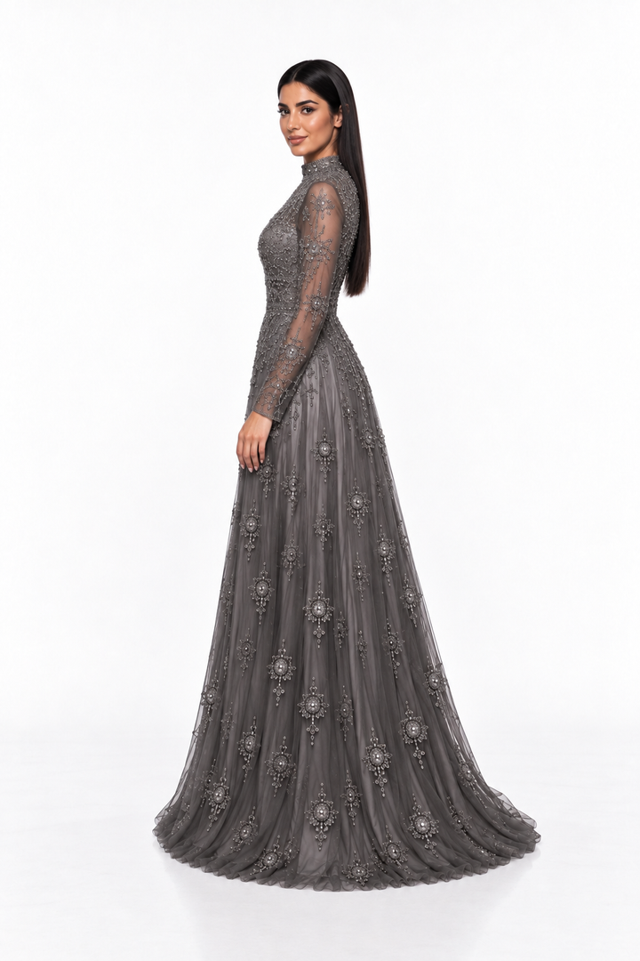 Embellished High Neck A-Line Maxi Dress - Evangeline
