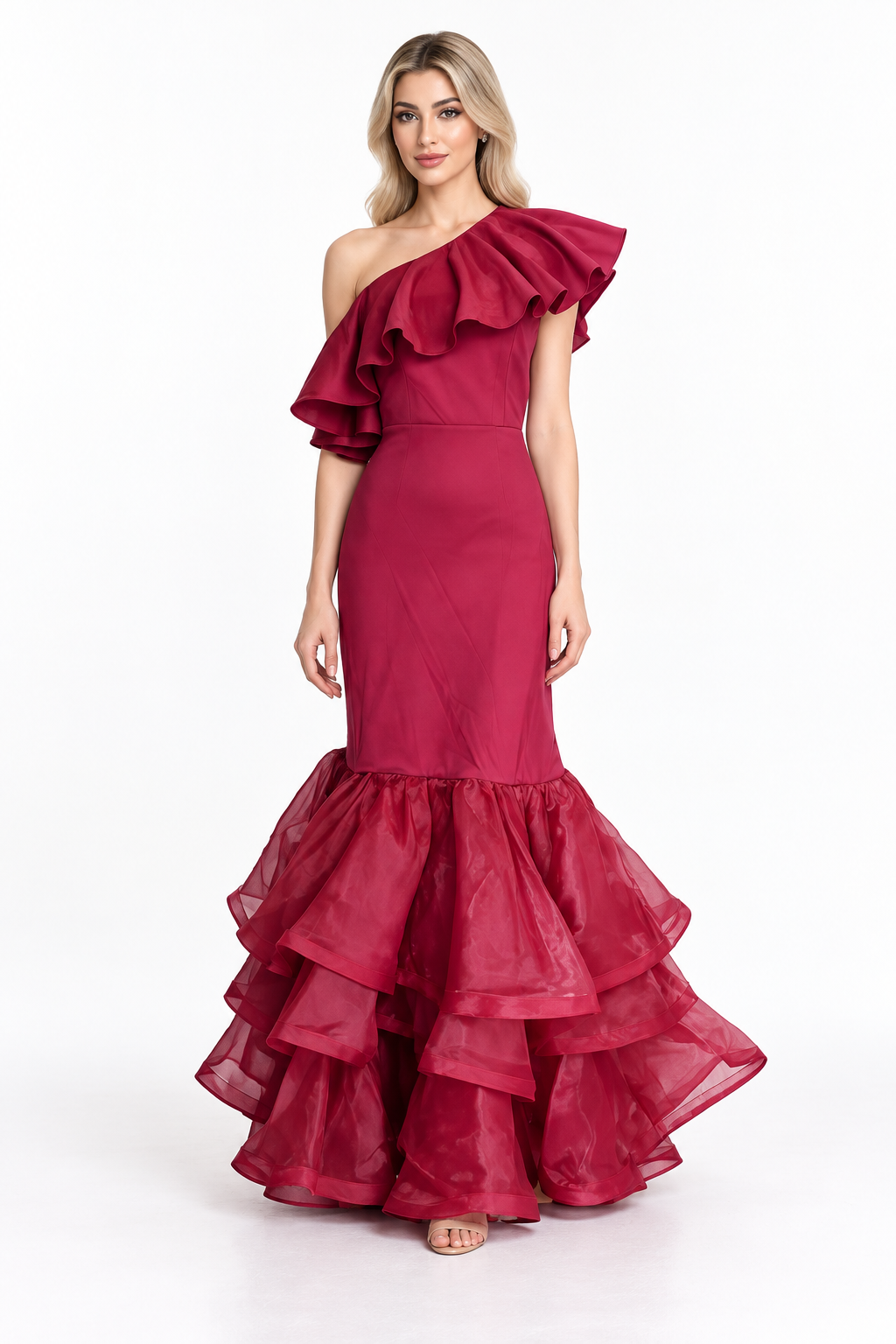 Ruffled One Shoulder Mermaid Maxi Dress - Rosabella