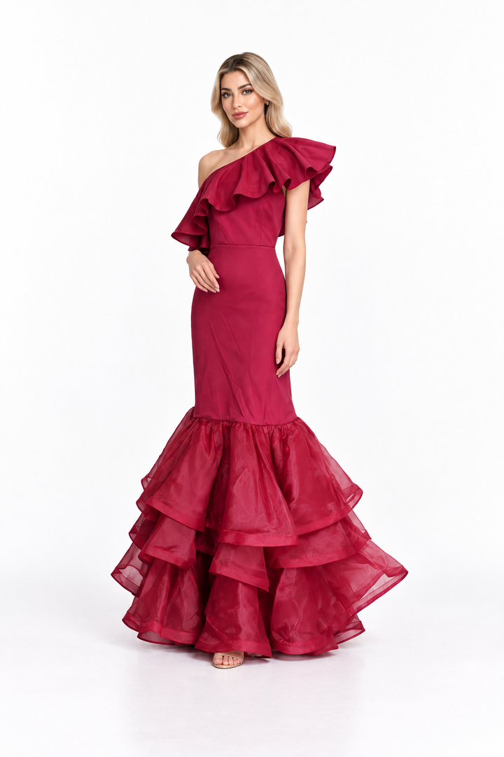 Ruffled One Shoulder Mermaid Maxi Dress - Rosabella