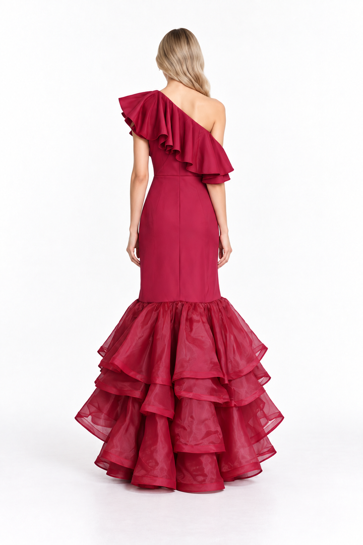Ruffled One Shoulder Mermaid Maxi Dress - Rosabella