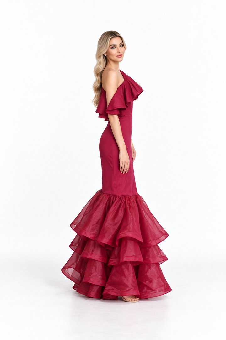 Ruffled One Shoulder Mermaid Maxi Dress - Rosabella