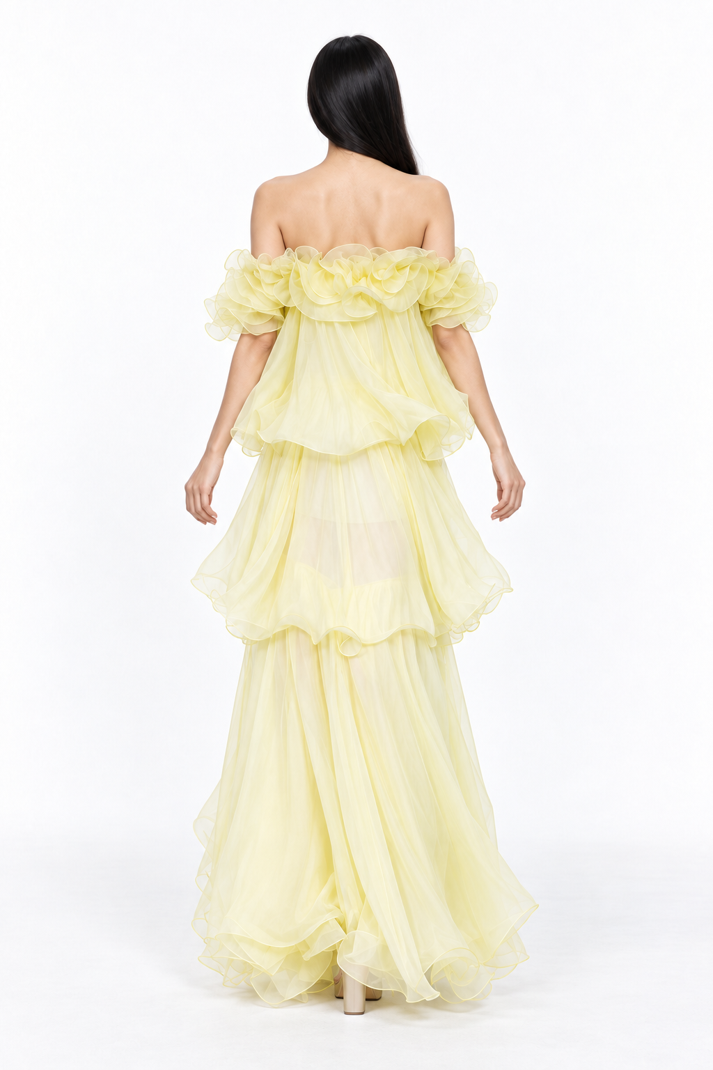 Ruffled Off Shoulder Chiffon Maxi Dress - Limonella