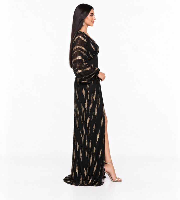Metallic Balloon Sleeve Maxi Dress - Zafira