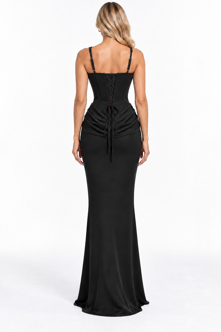 Draped Corset Column Maxi Dress - Elara