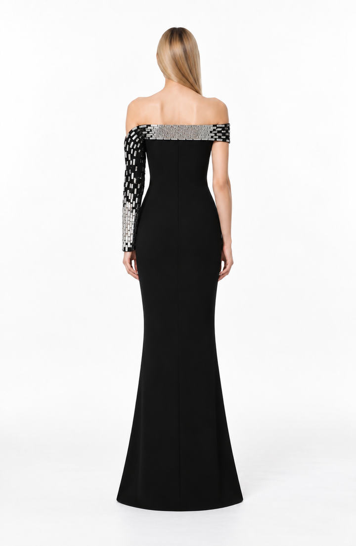 Embellished Off Shoulder Column Maxi Dress - Valencia