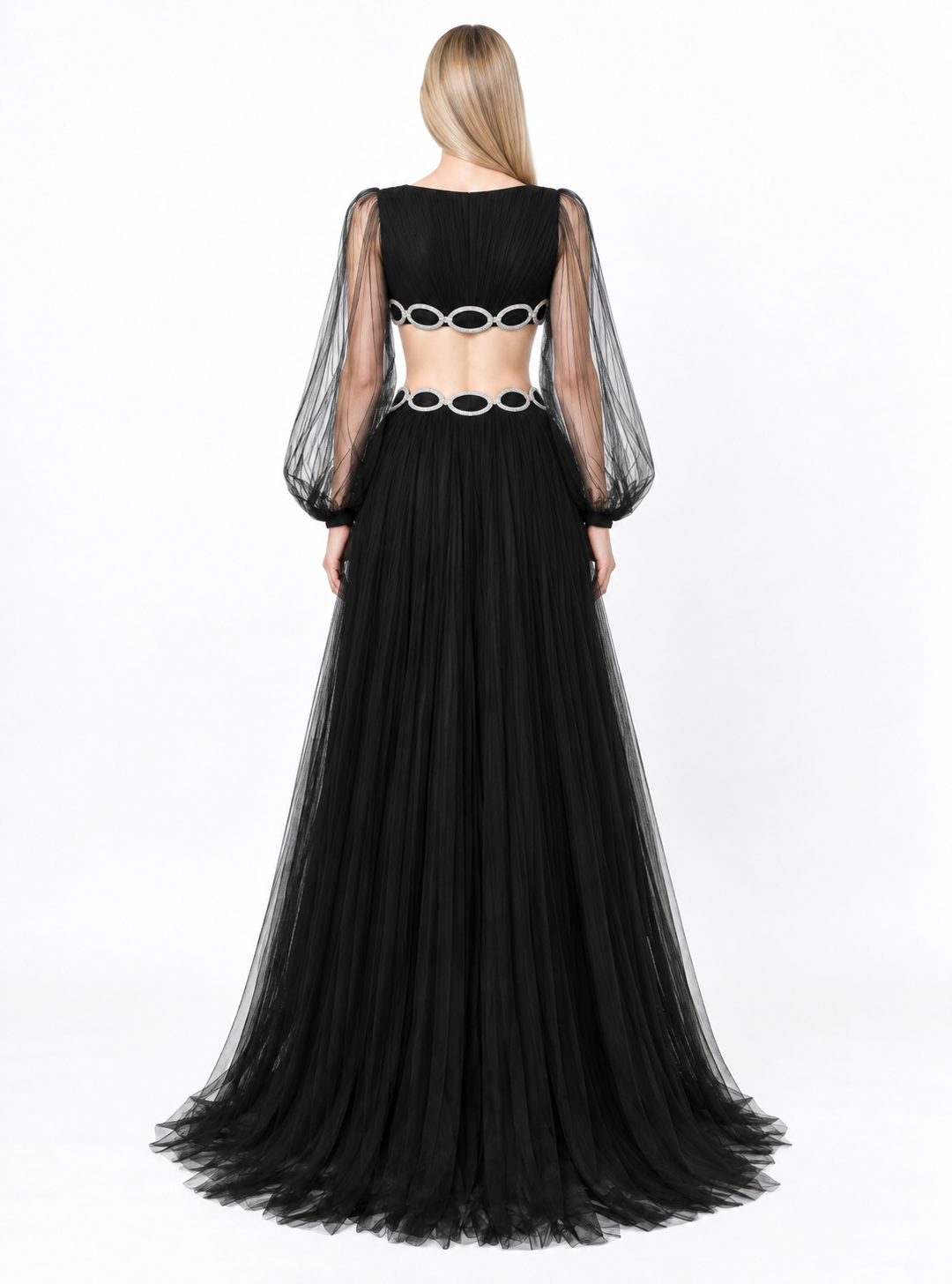 Embellished Cutout Tulle Maxi Dress - Noirelle