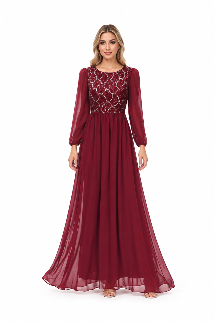 Embellished Chiffon A-Line Maxi Dress - Marcella