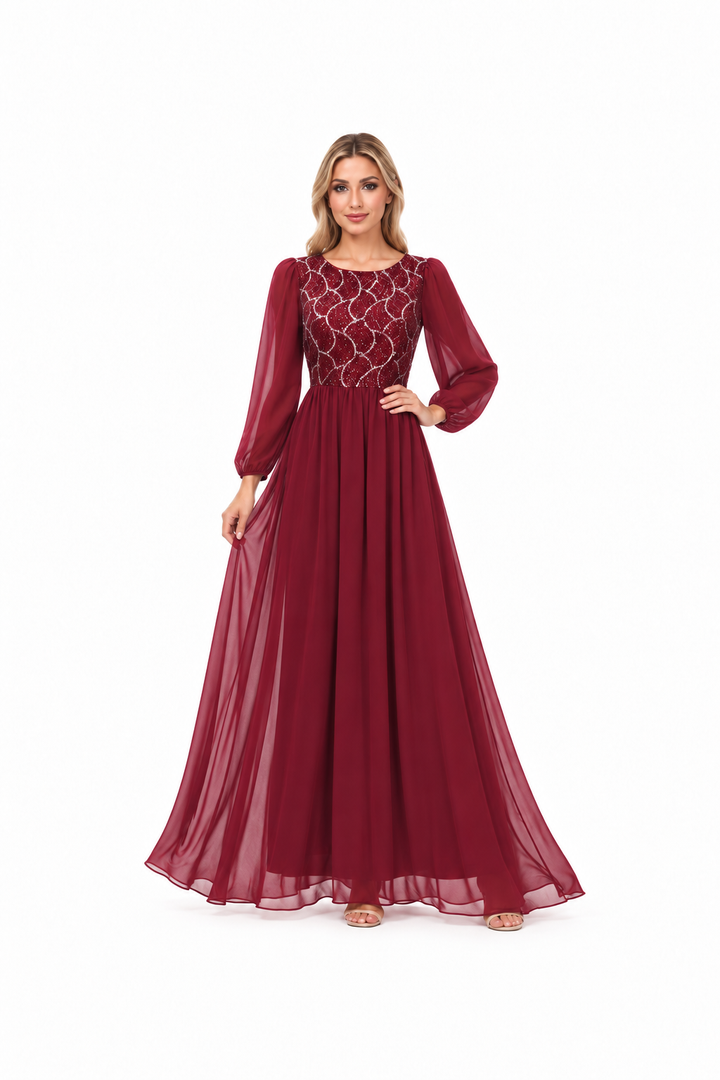 Embellished Chiffon A-Line Maxi Dress - Marcella