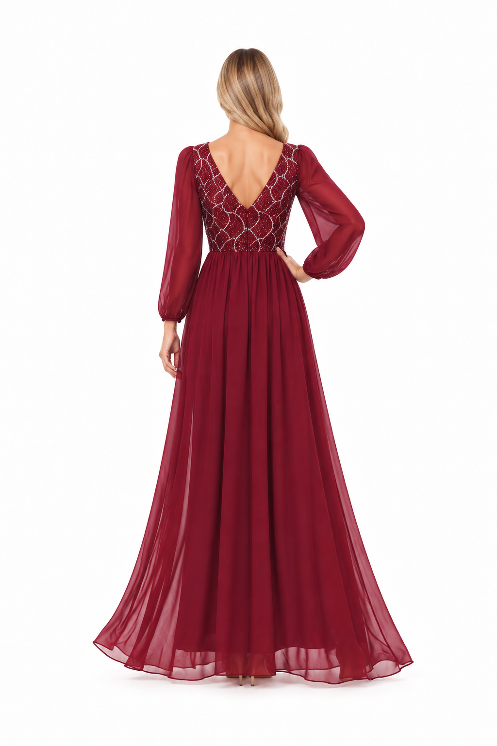 Embellished Chiffon A-Line Maxi Dress - Marcella