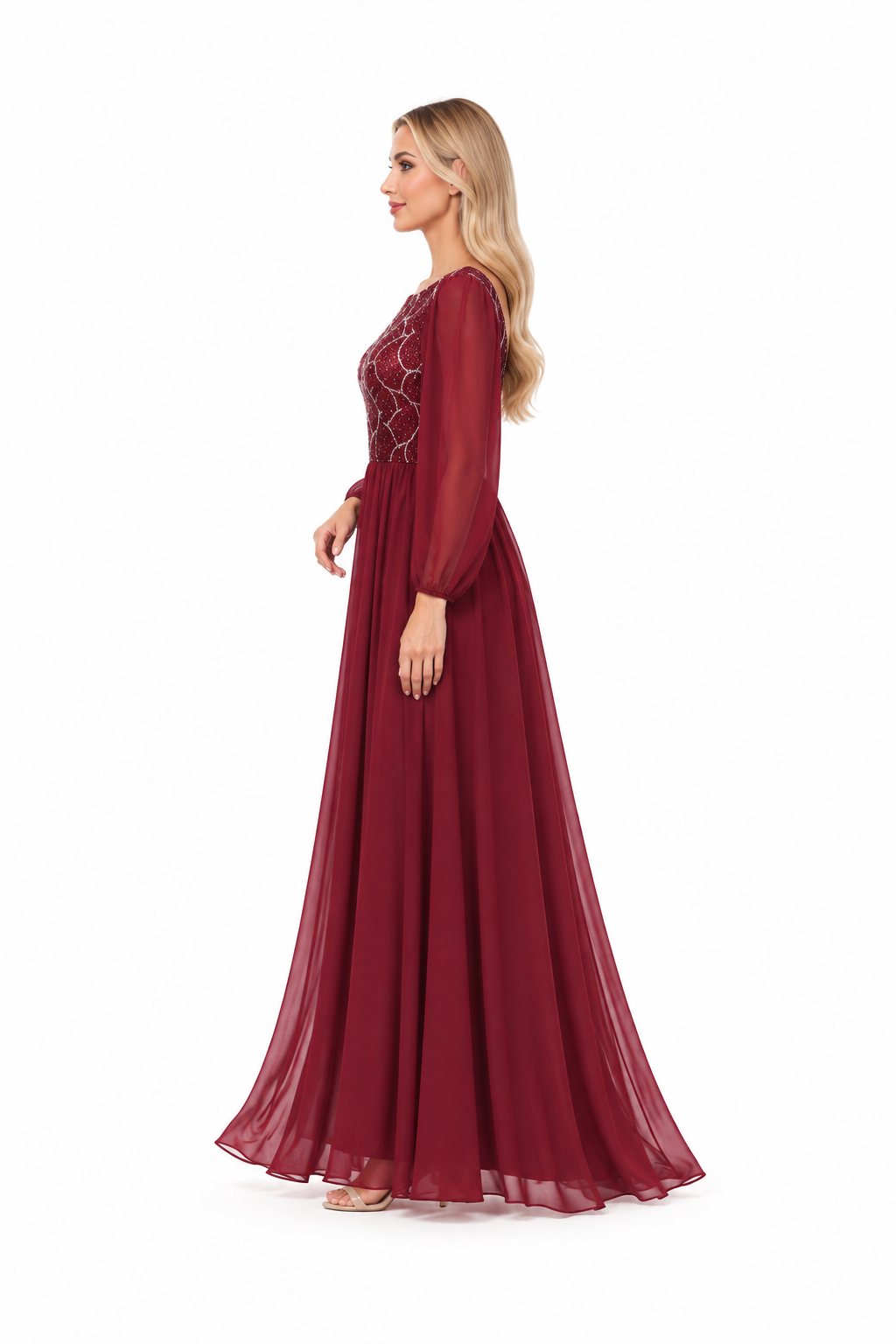 Embellished Chiffon A-Line Maxi Dress - Marcella