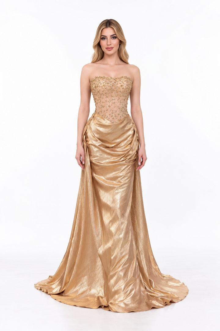 Embellished Corset Draped Maxi Dress - Aurelia