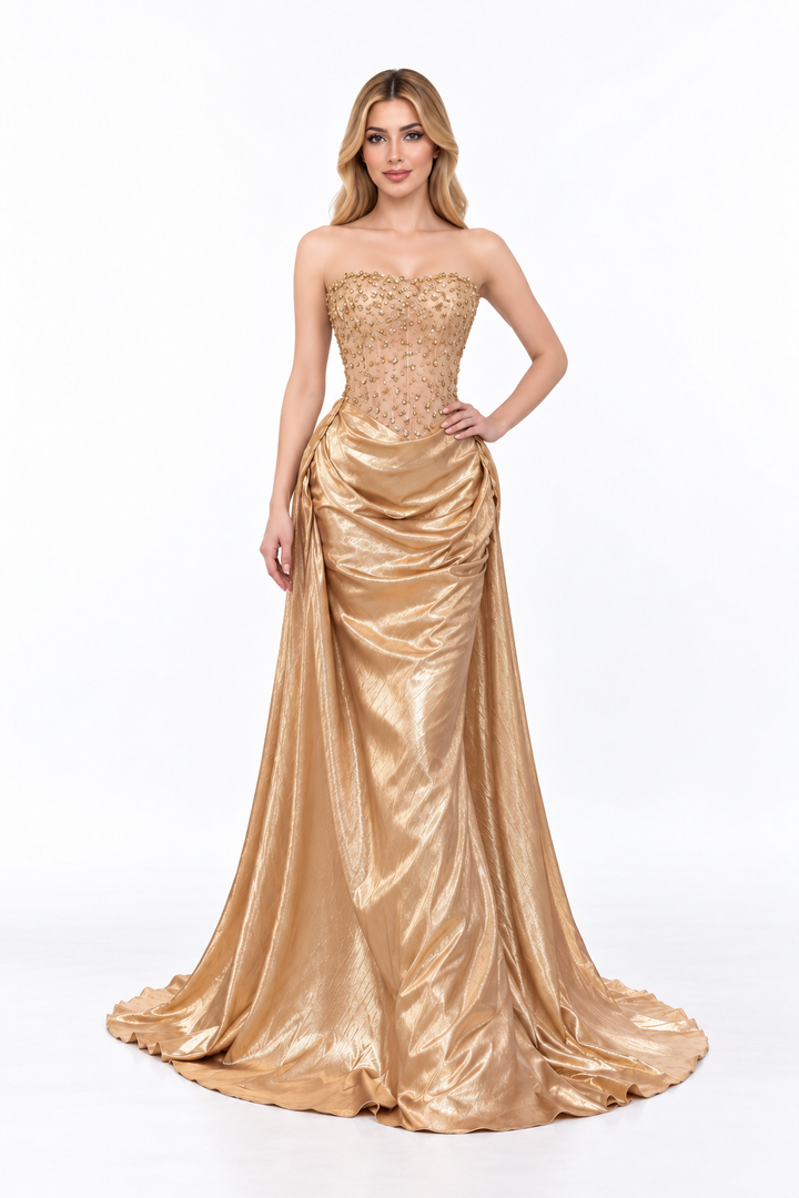 Embellished Corset Draped Maxi Dress - Aurelia