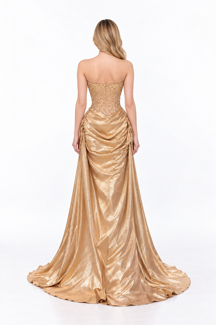 Embellished Corset Draped Maxi Dress - Aurelia