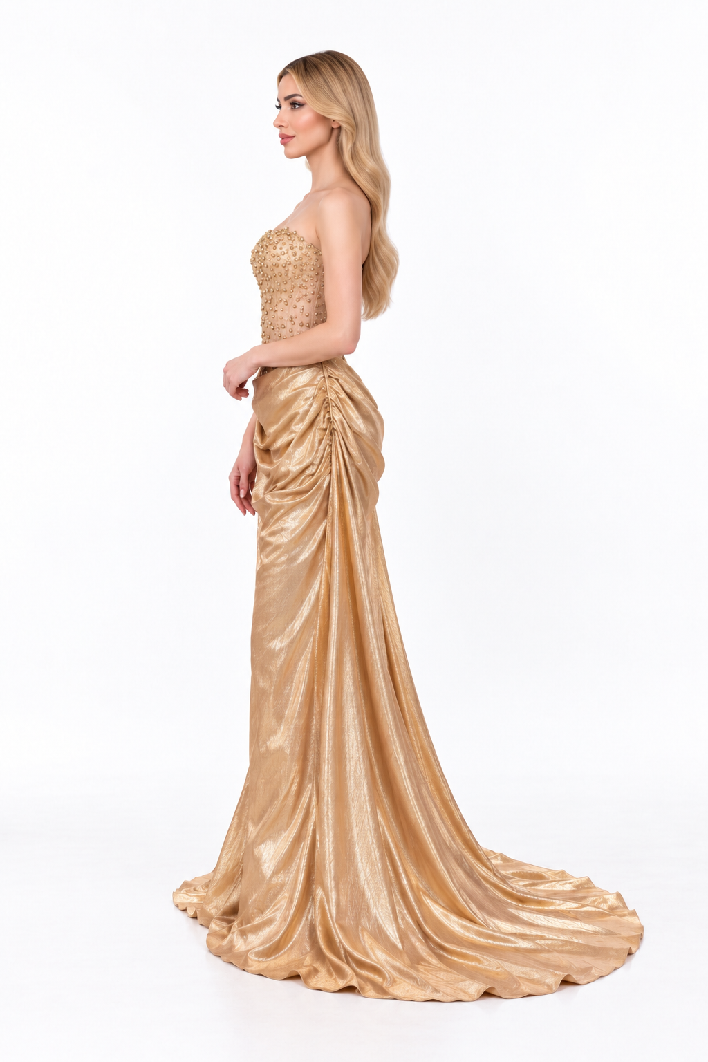 Embellished Corset Draped Maxi Dress - Aurelia